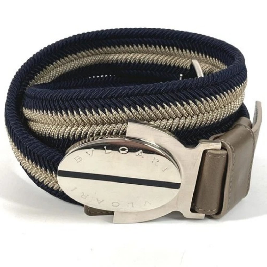 Bvlgari Logo Accessories Buckle Belt For Bottoms Belt Leather/Canvas Navy/Beige